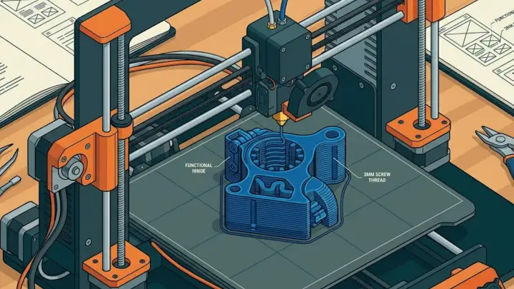 Close-up of a 3D printer producing a functional prototype part